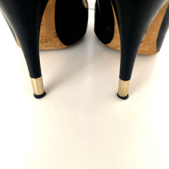 D&G Dolce & Gabanna Black Pump Point Toe Leather Gold Heel Slim 38 - Picture 7 of 9